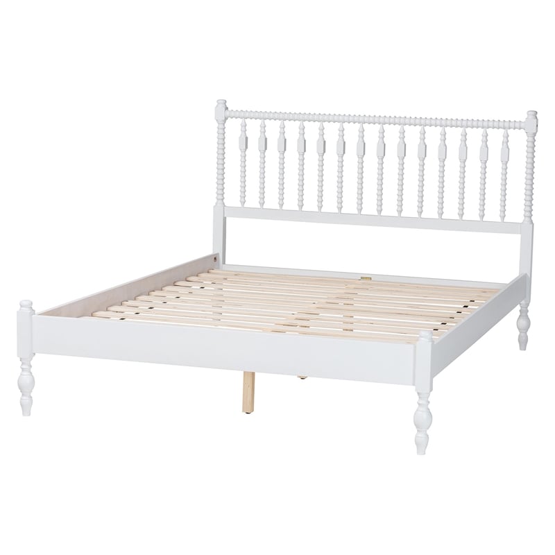 Bowery Hill Spindle Platform Bed Turned Bed Frame Full in White