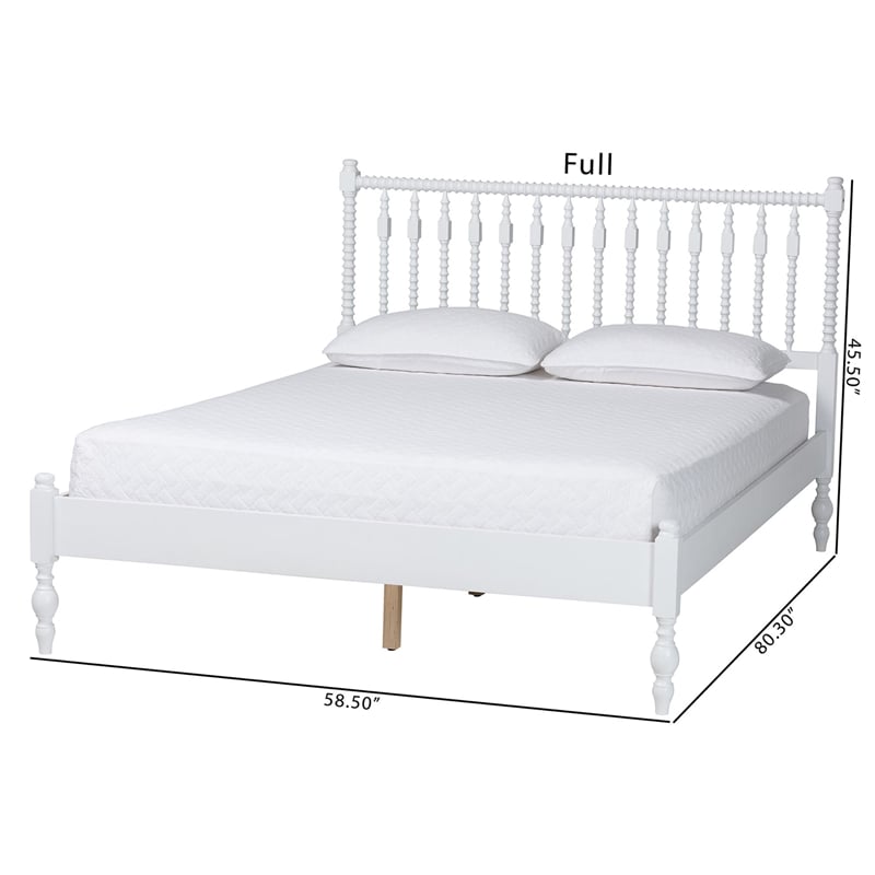 Bowery Hill Spindle Platform Bed Turned Bed Frame Full in White