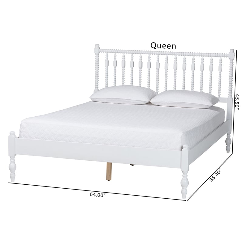 Bowery Hill Spindle Platform Bed Turned Bed Frame Full in White