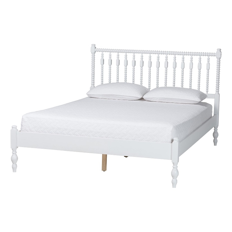 Bowery Hill Spindle Platform Bed Turned Bed Frame Full in White