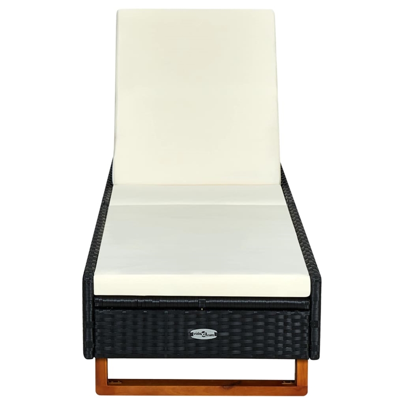 Bowery Hill Poly Rattan Sun Bed with Cushion and Backrest in Black