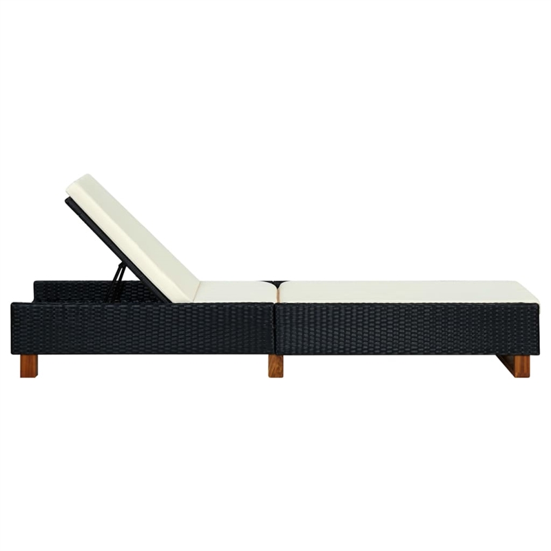 Bowery Hill Poly Rattan Sun Bed with Cushion and Backrest in Black