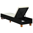 Bowery Hill Poly Rattan Sun Bed with Cushion and Backrest in Black