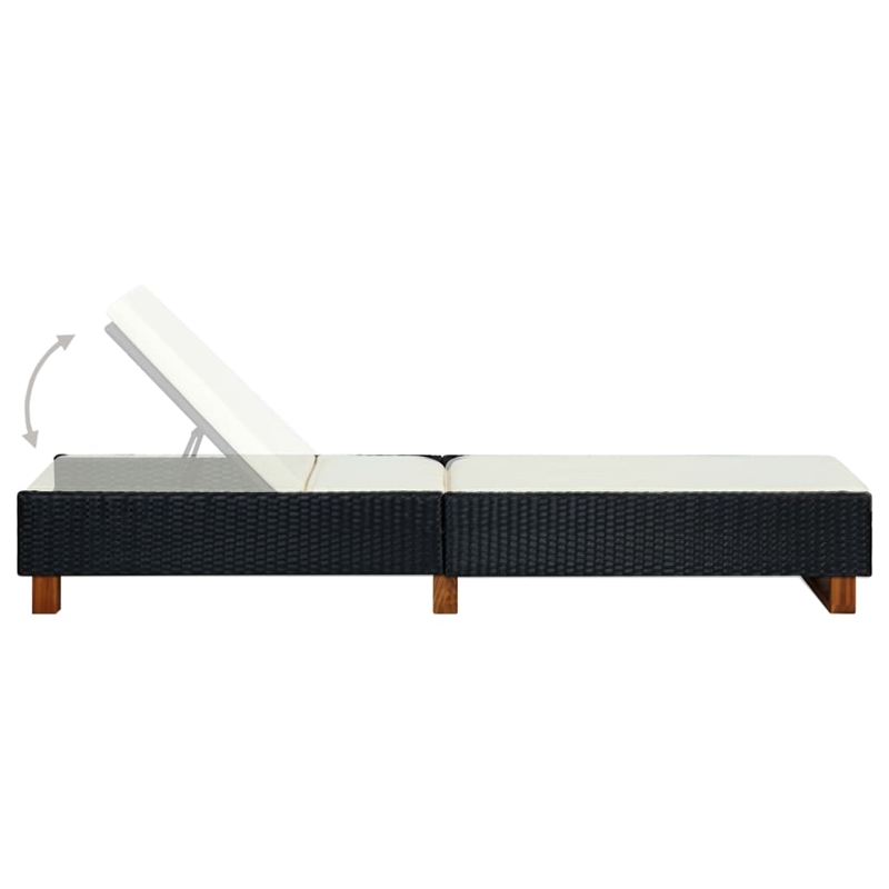 Bowery Hill Poly Rattan Sun Bed with Cushion and Backrest in Black