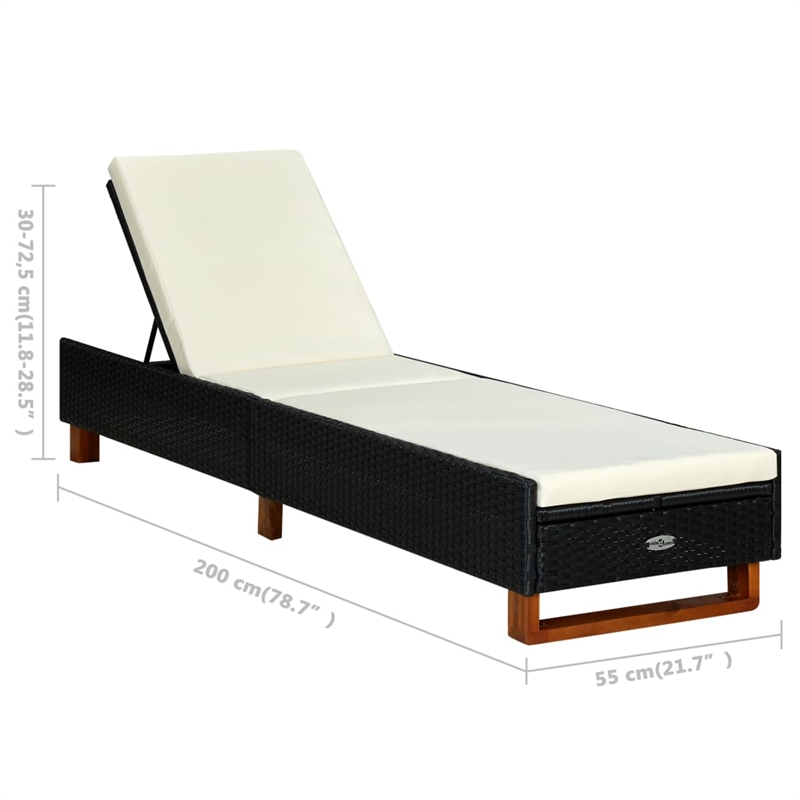 Bowery Hill Poly Rattan Sun Bed with Cushion and Backrest in Black