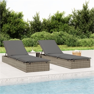 Bowery Hill PE Rattan Sunbed with Adjustable Armrests in Gray