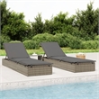 Bowery Hill PE Rattan Sunbed with Adjustable Armrests in Gray