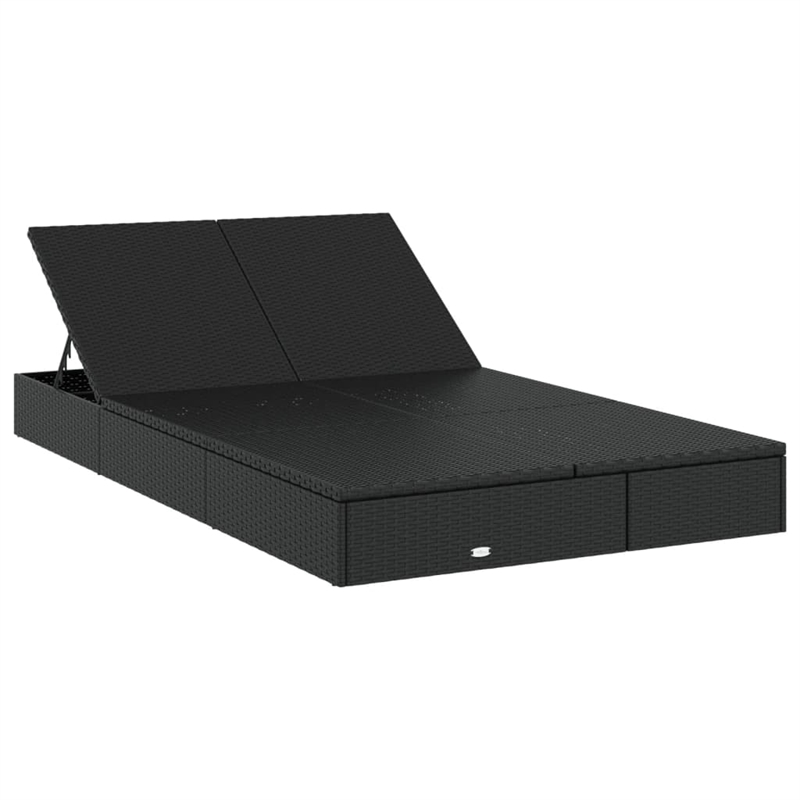 Bowery Hill PE Rattan Double Sunbed with Adjustable Armrests in Black