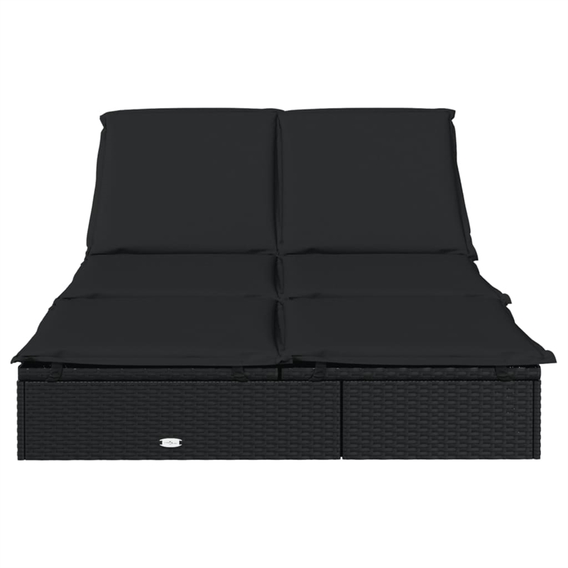 Bowery Hill PE Rattan Double Sunbed with Adjustable Armrests in Black