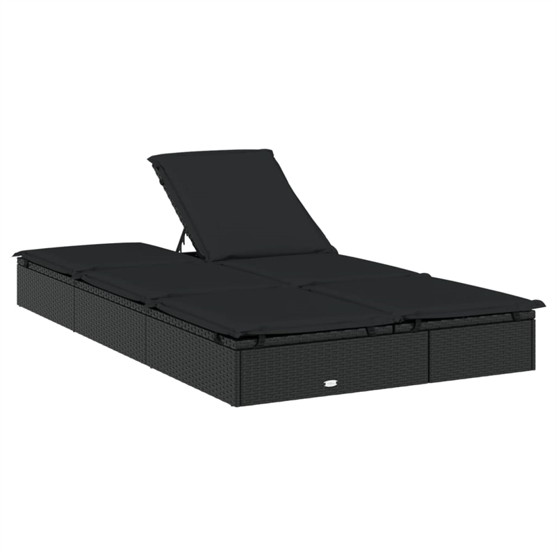 Bowery Hill PE Rattan Double Sunbed with Adjustable Armrests in Black