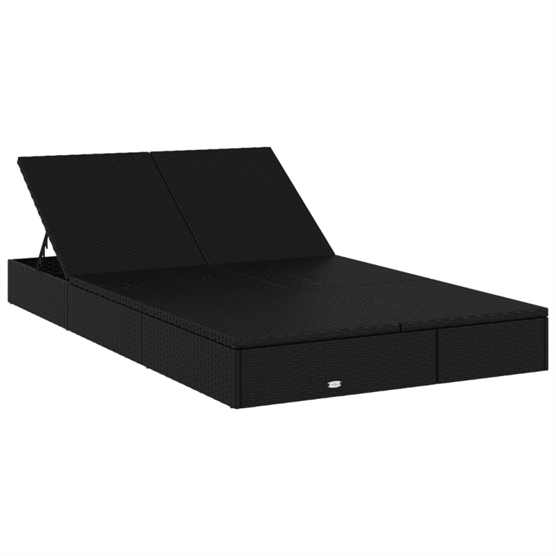 Bowery Hill PE Rattan Double Sunbed with Adjustable Armrests in Black