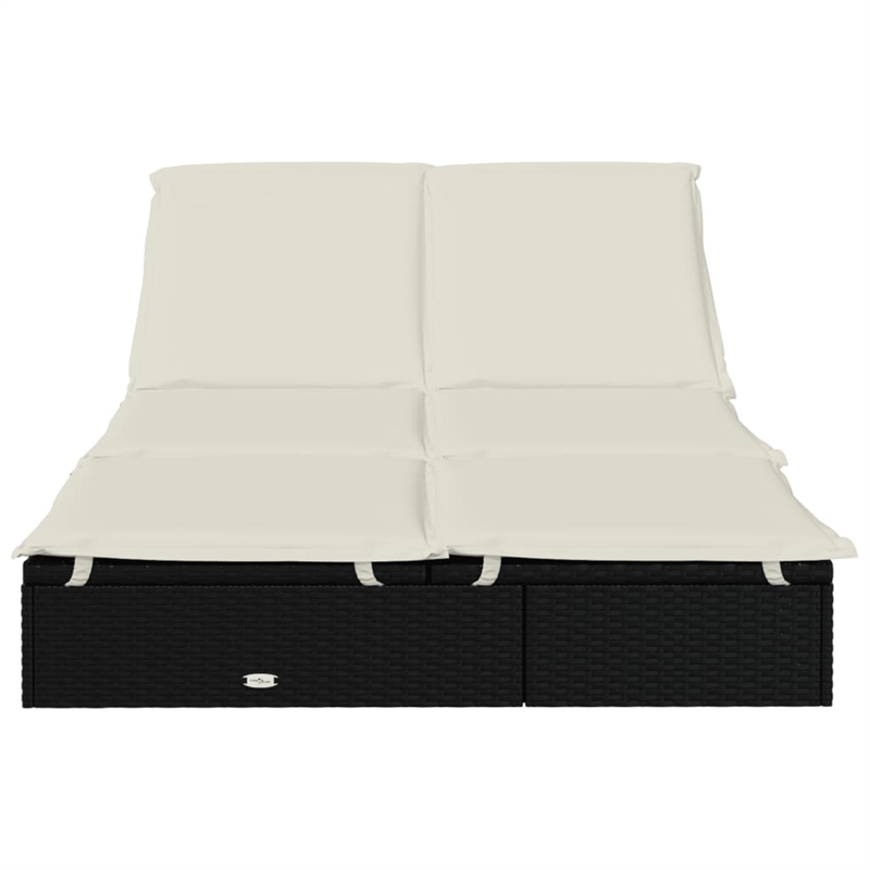 Bowery Hill PE Rattan Double Sunbed with Adjustable Armrests in Black