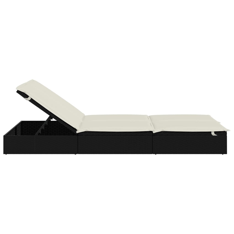 Bowery Hill PE Rattan Double Sunbed with Adjustable Armrests in Black