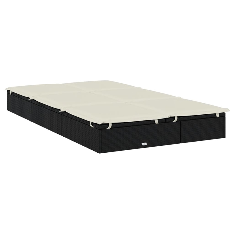 Bowery Hill PE Rattan Double Sunbed with Adjustable Armrests in Black