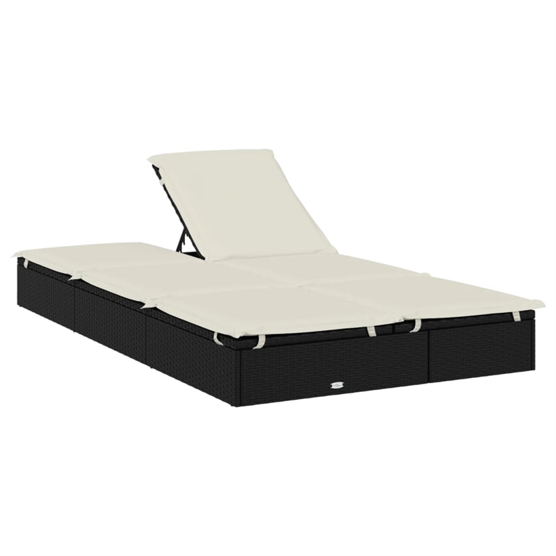 Bowery Hill PE Rattan Double Sunbed with Adjustable Armrests in Black