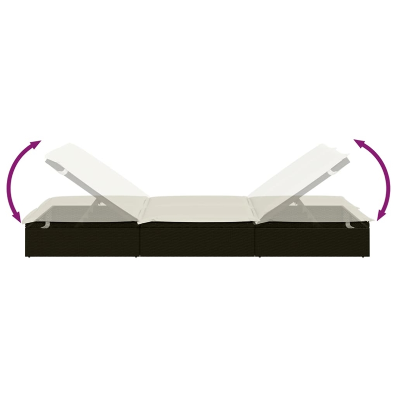 Bowery Hill PE Rattan Double Sunbed with Adjustable Armrests in Black