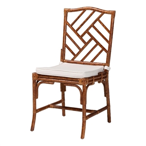 Bowery Hill Marbled Tortoise Natural Rattan Dining Chair with Cushion