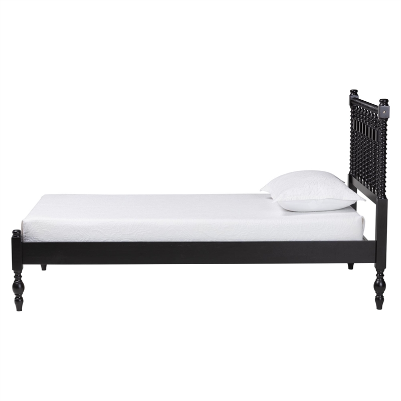 Bowery Hill Spindle Platform Bed Turned Bed Frame Twin in Black