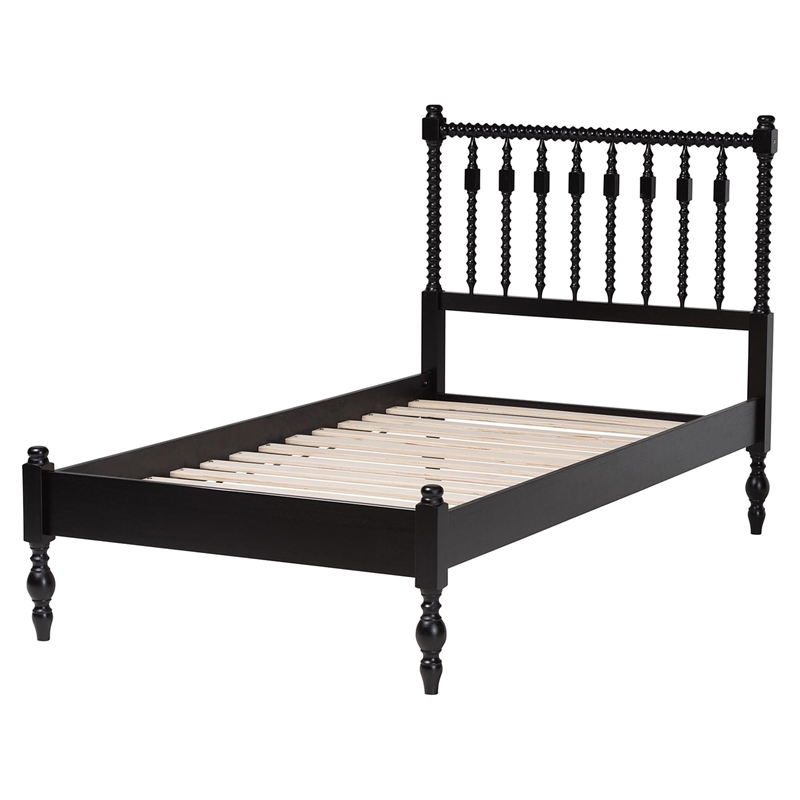 Bowery Hill Spindle Platform Bed Turned Bed Frame Twin in Black