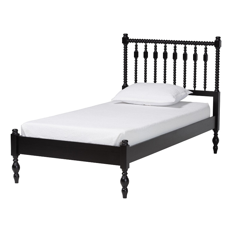 Bowery Hill Spindle Platform Bed Turned Bed Frame Twin in Black