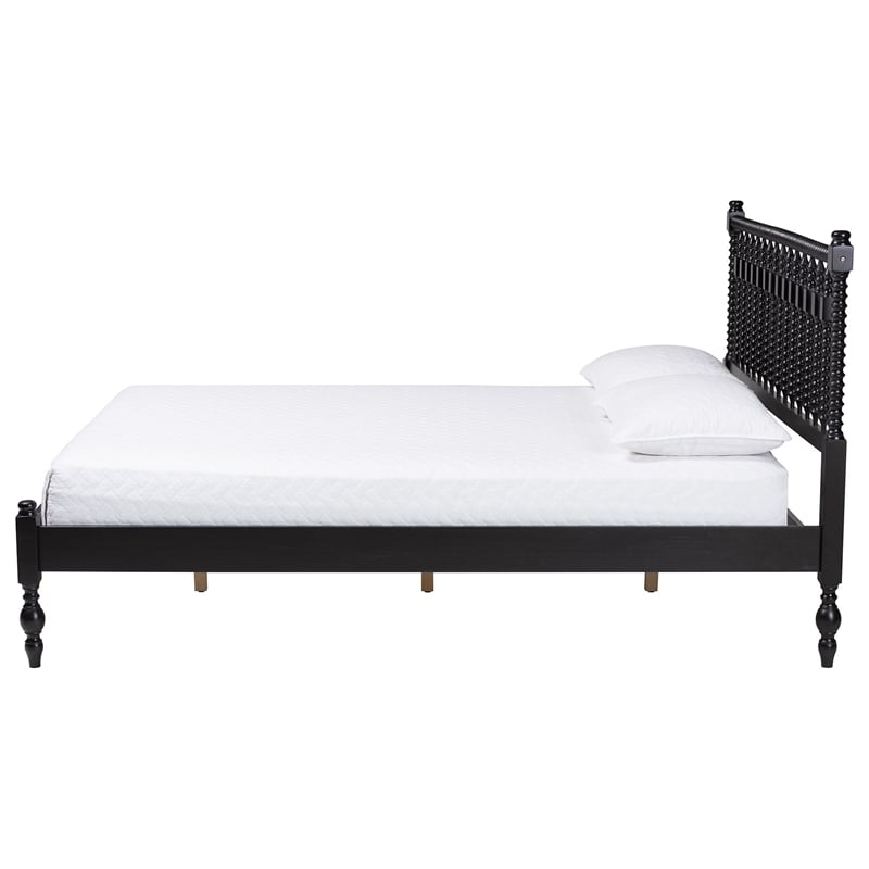 Bowery Hill Spindle Platform Bed Turned Bed Frame Queen in Black