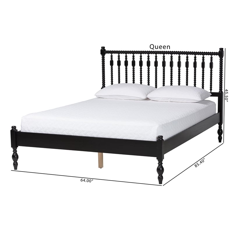Bowery Hill Spindle Platform Bed Turned Bed Frame Queen in Black