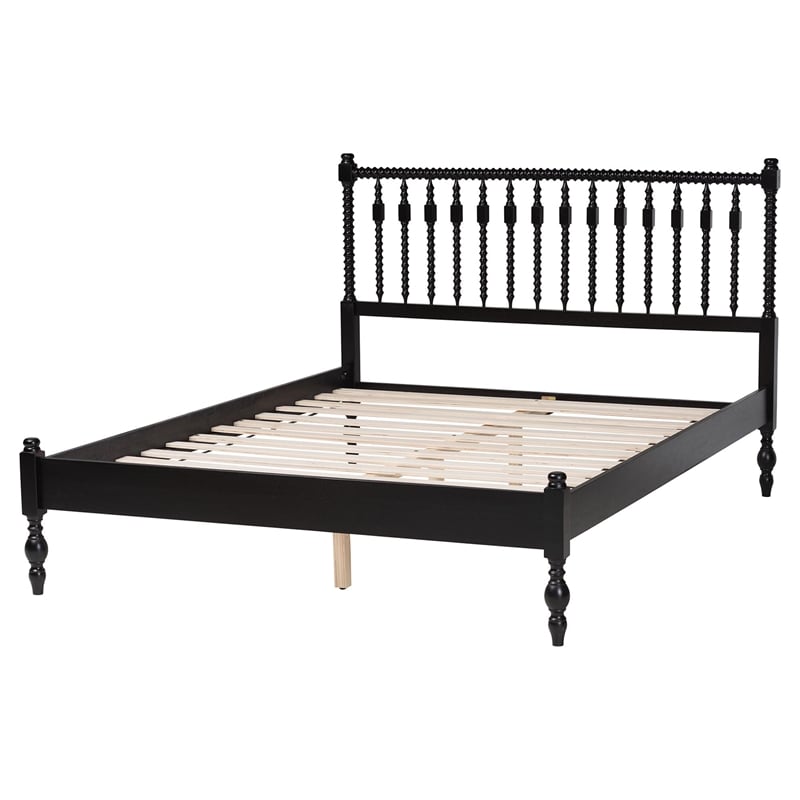 Bowery Hill Spindle Platform Bed Turned Bed Frame Full in Black