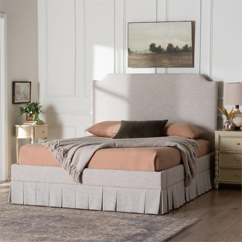 Bowery Hill Platform Bed with Pleated Skirt Fabric Bed Frame Queen