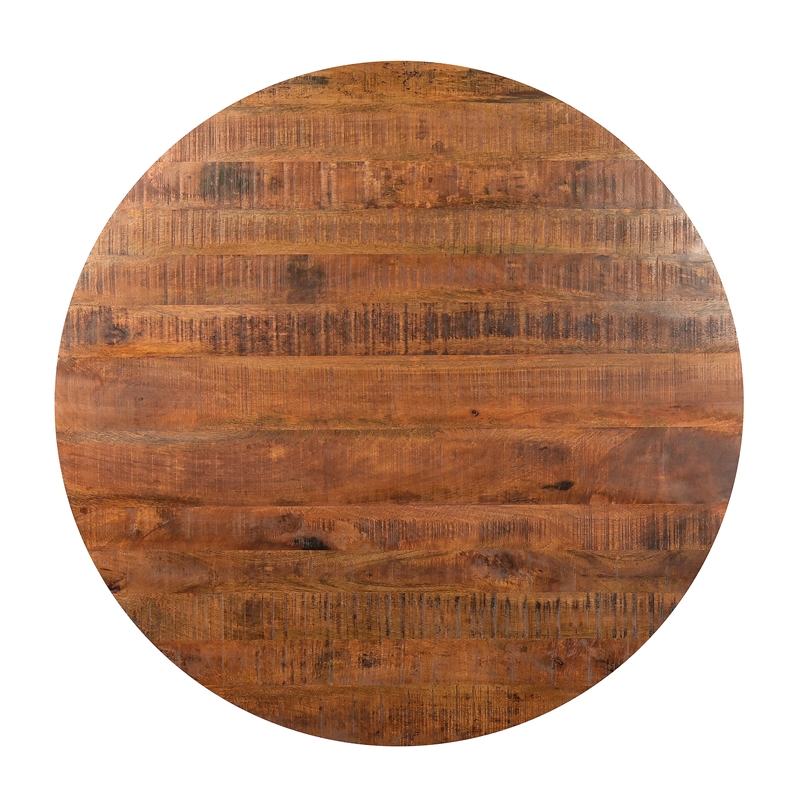 Bowery Hill 48 Inch Handcrafted Dining Table Mango Wood Round Top Iron Legs
