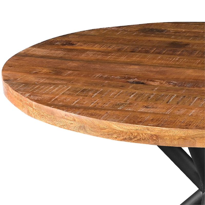 Bowery Hill 48 Inch Handcrafted Dining Table Mango Wood Round Top Iron Legs