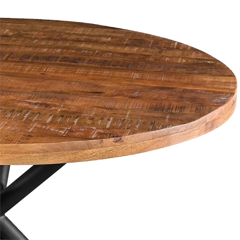 Bowery Hill 48 Inch Handcrafted Dining Table Mango Wood Round Top Iron Legs