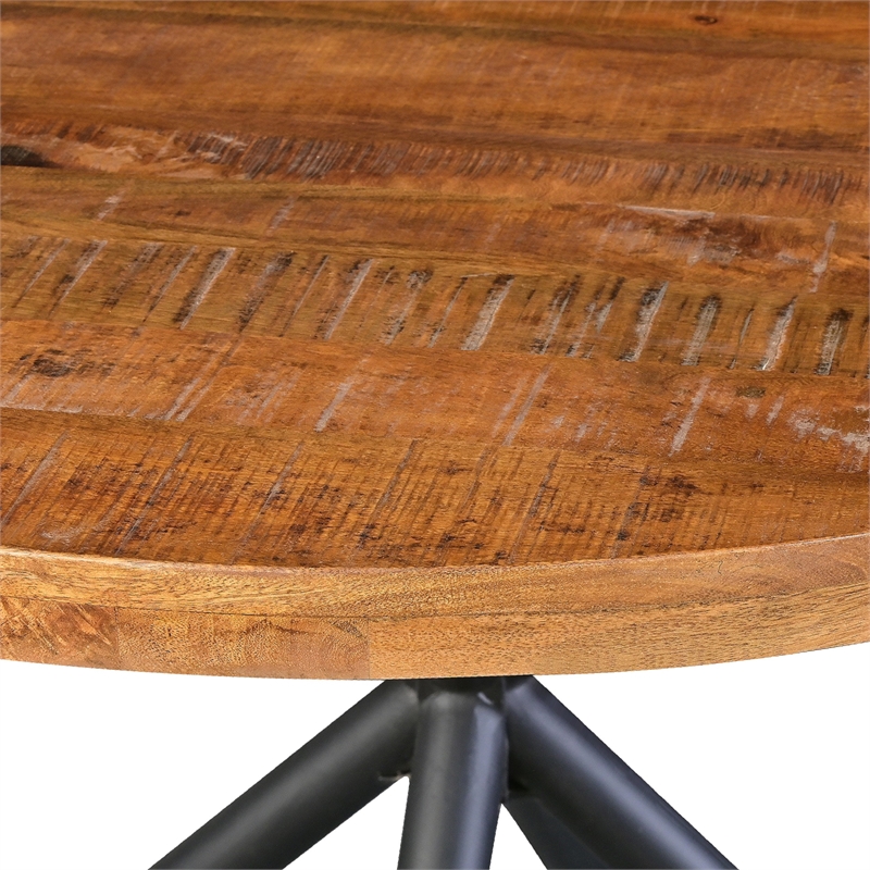 Bowery Hill 48 Inch Handcrafted Dining Table Mango Wood Round Top Iron Legs