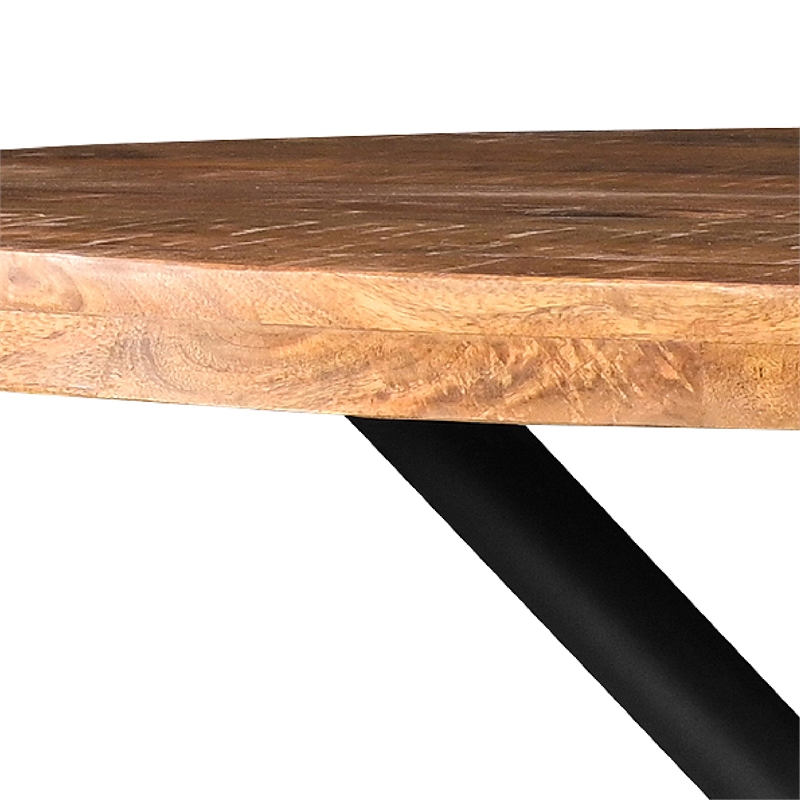 Bowery Hill 48 Inch Handcrafted Dining Table Mango Wood Round Top Iron Legs