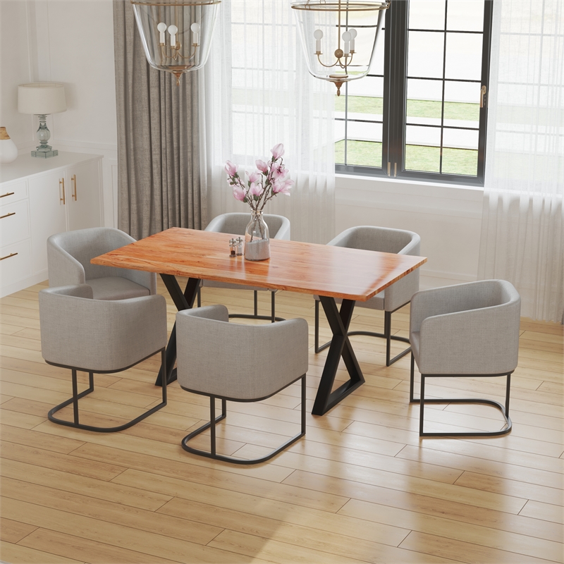 Bowery Hill 67 Inch Dining Table Crossed Metal Legs Live Edge Acacia
