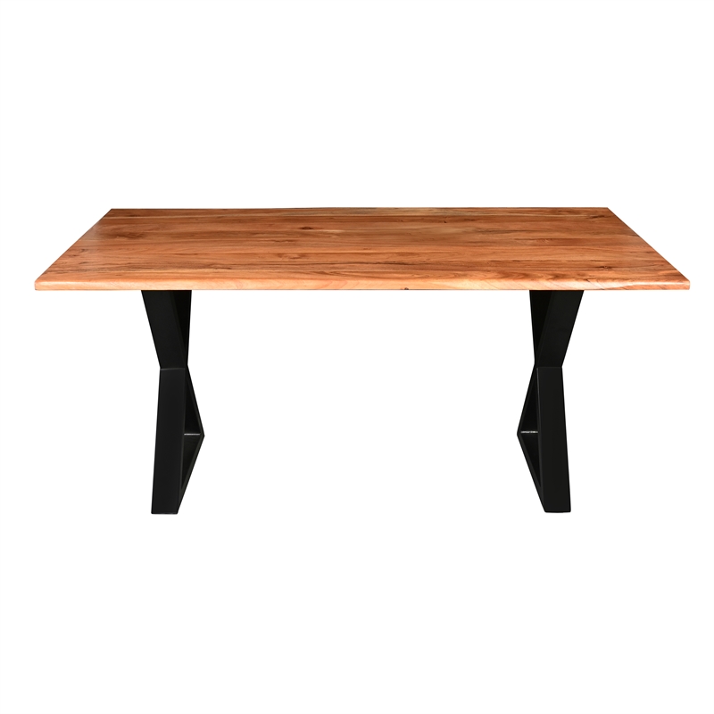 Bowery Hill 67 Inch Dining Table Crossed Metal Legs Live Edge Acacia