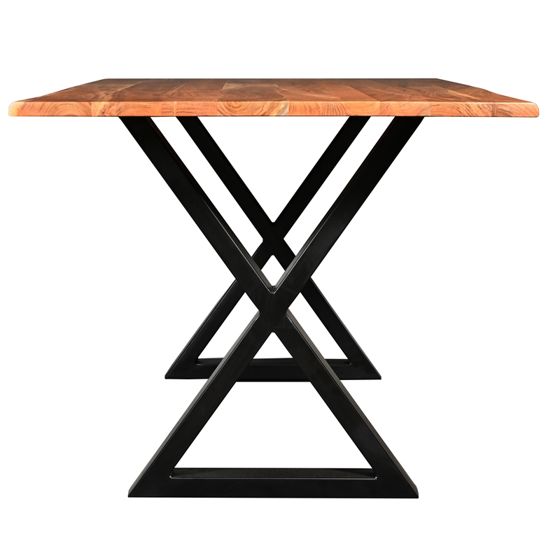 Bowery Hill 67 Inch Dining Table Crossed Metal Legs Live Edge Acacia