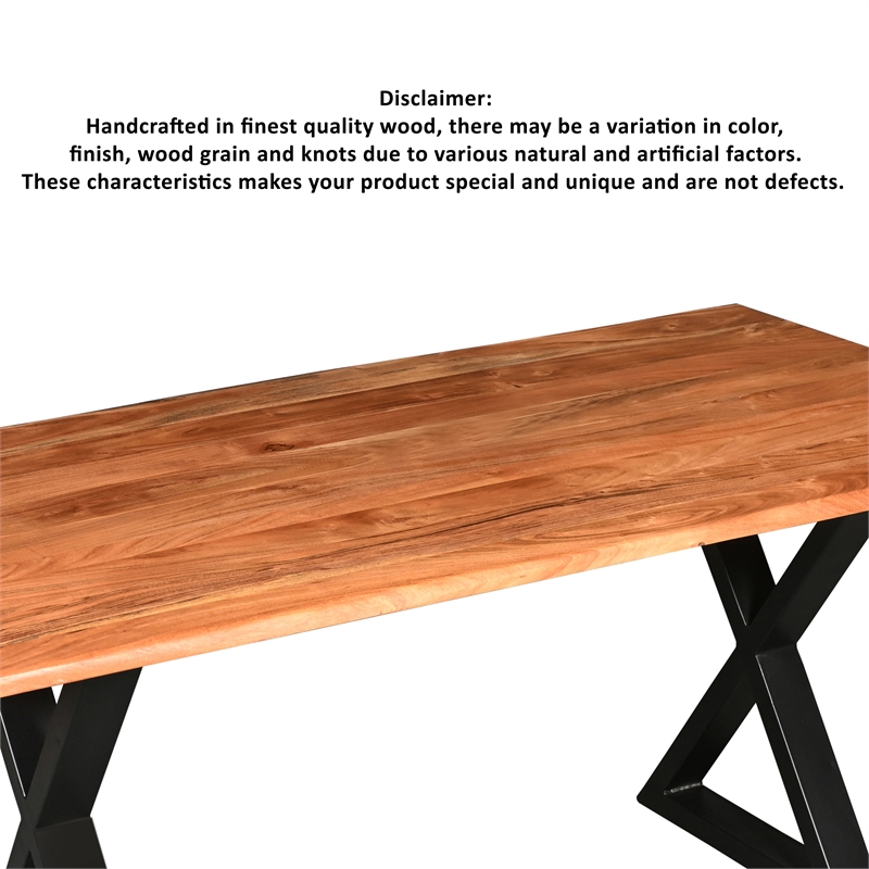 Bowery Hill 67 Inch Dining Table Crossed Metal Legs Live Edge Acacia