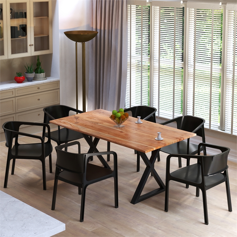 Bowery Hill 67 Inch Dining Table Crossed Metal Legs Live Edge Acacia