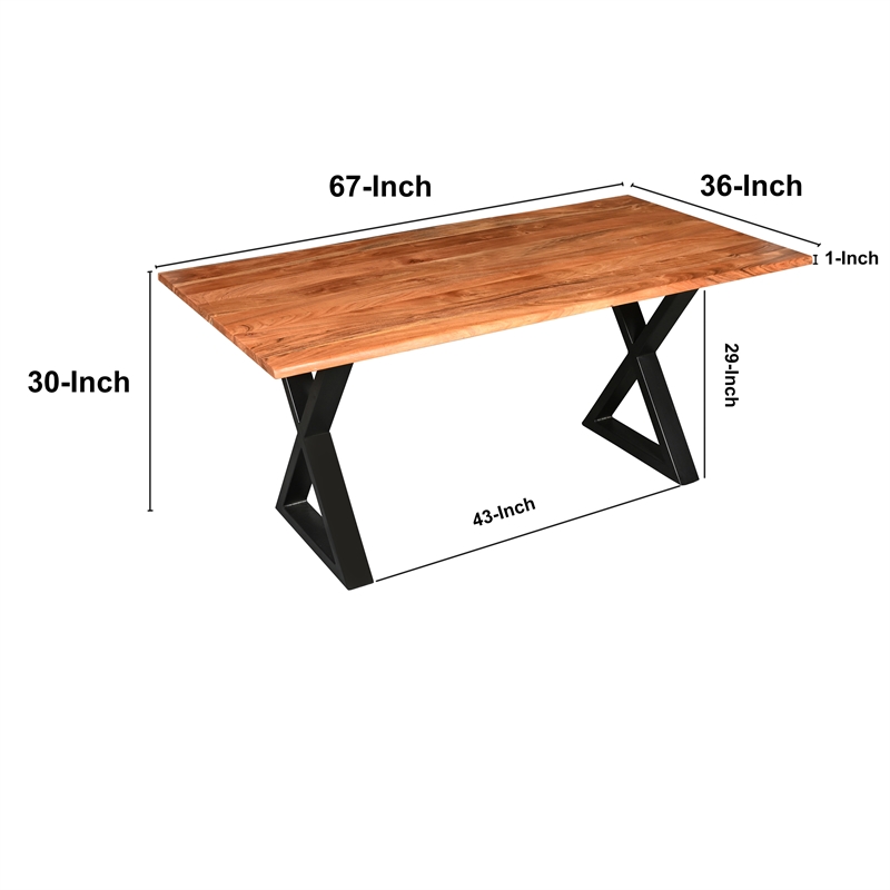 Bowery Hill 67 Inch Dining Table Crossed Metal Legs Live Edge Acacia
