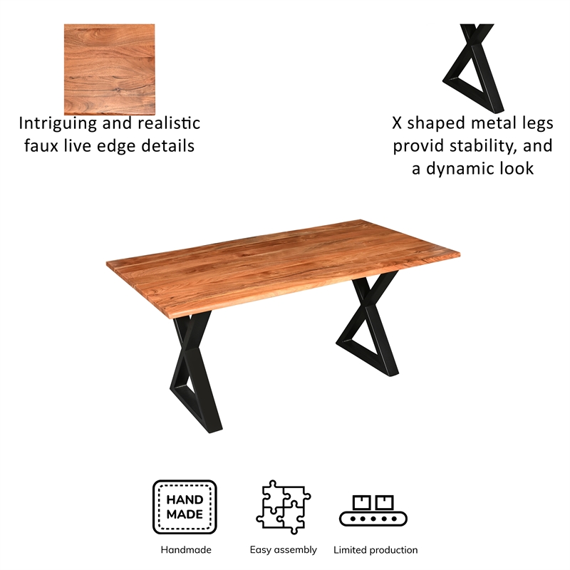 Bowery Hill 67 Inch Dining Table Crossed Metal Legs Live Edge Acacia