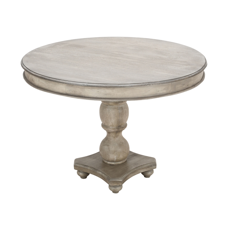 Bowery Hill 42 Inch Mango Wood Dining Table Pedestal Base in White