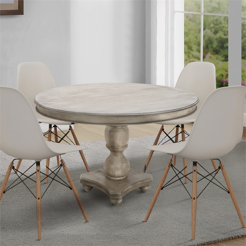 Bowery Hill 42 Inch Mango Wood Dining Table Pedestal Base in White