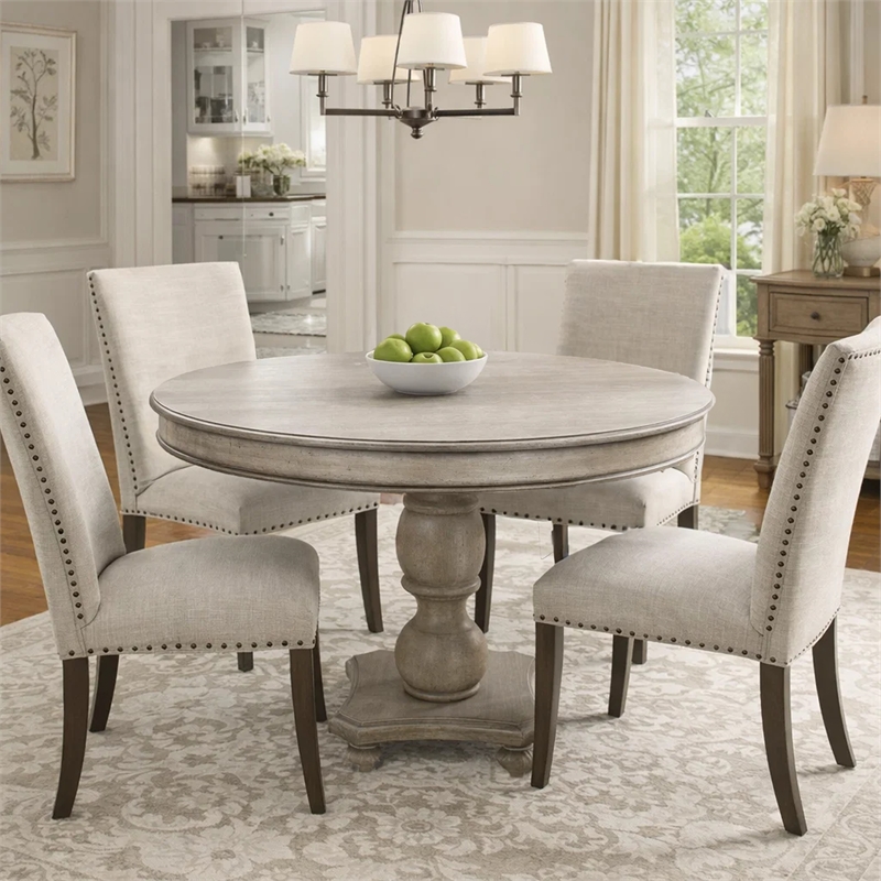 Bowery Hill 42 Inch Mango Wood Dining Table Pedestal Base in White