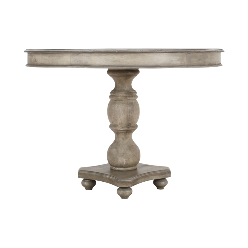 Bowery Hill 42 Inch Mango Wood Dining Table Pedestal Base in White