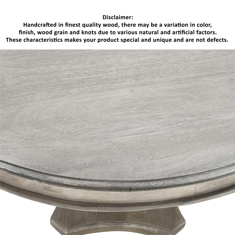 Bowery Hill 42 Inch Mango Wood Dining Table Pedestal Base in White