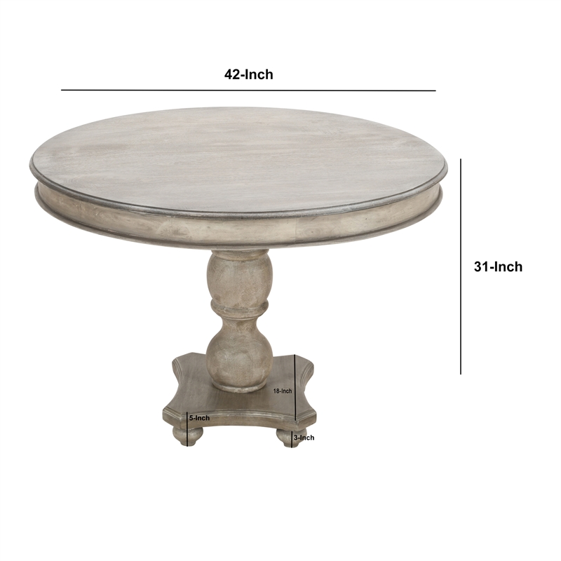 Bowery Hill 42 Inch Mango Wood Dining Table Pedestal Base in White