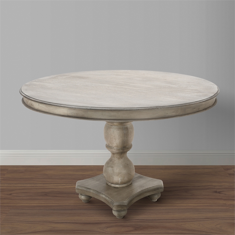 Bowery Hill 42 Inch Mango Wood Dining Table Pedestal Base in White