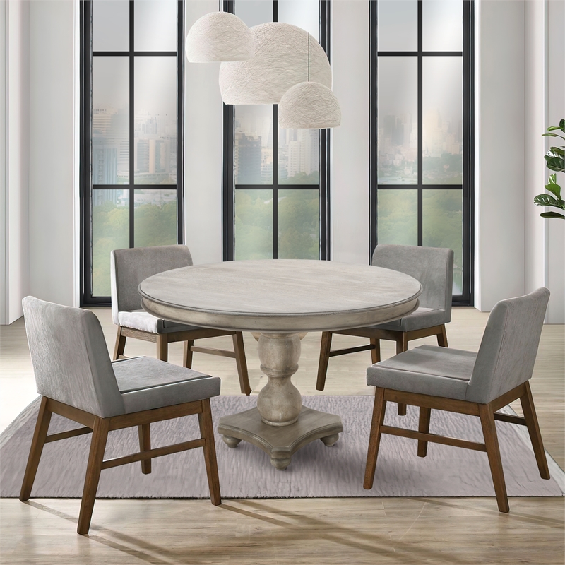 Bowery Hill 42 Inch Mango Wood Dining Table Pedestal Base in White