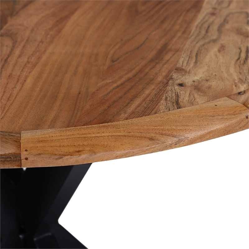 Bowery Hill 41 Inch Live Edge Round Dining Table Acacia Wood Iron Legs