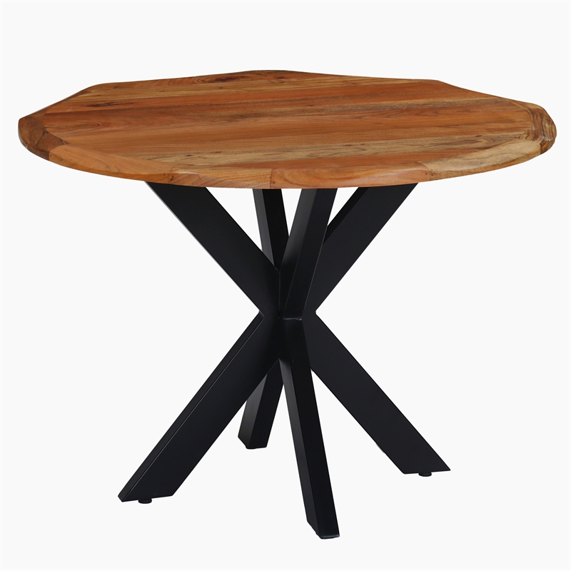 Bowery Hill 41 Inch Live Edge Round Dining Table Acacia Wood Iron Legs